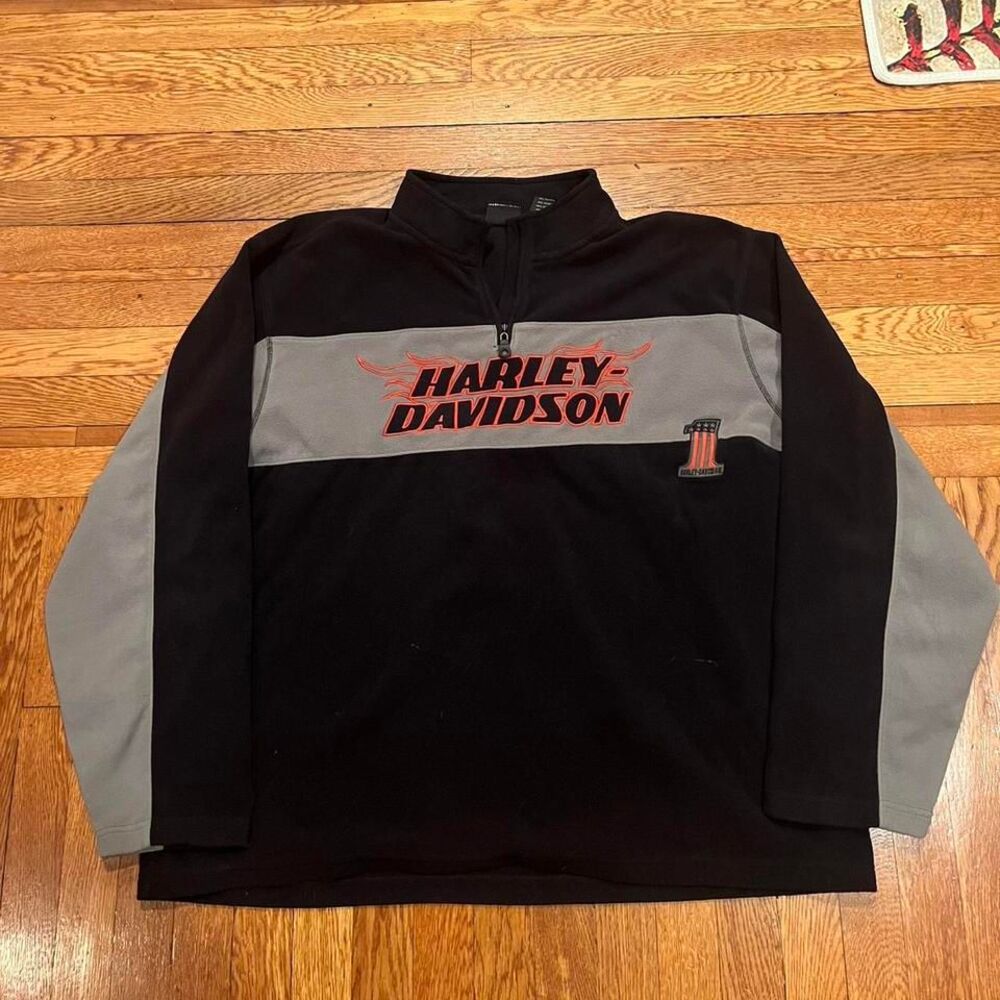 Y2K front and back Harley davison embroirded quarter‎ zip fleece
